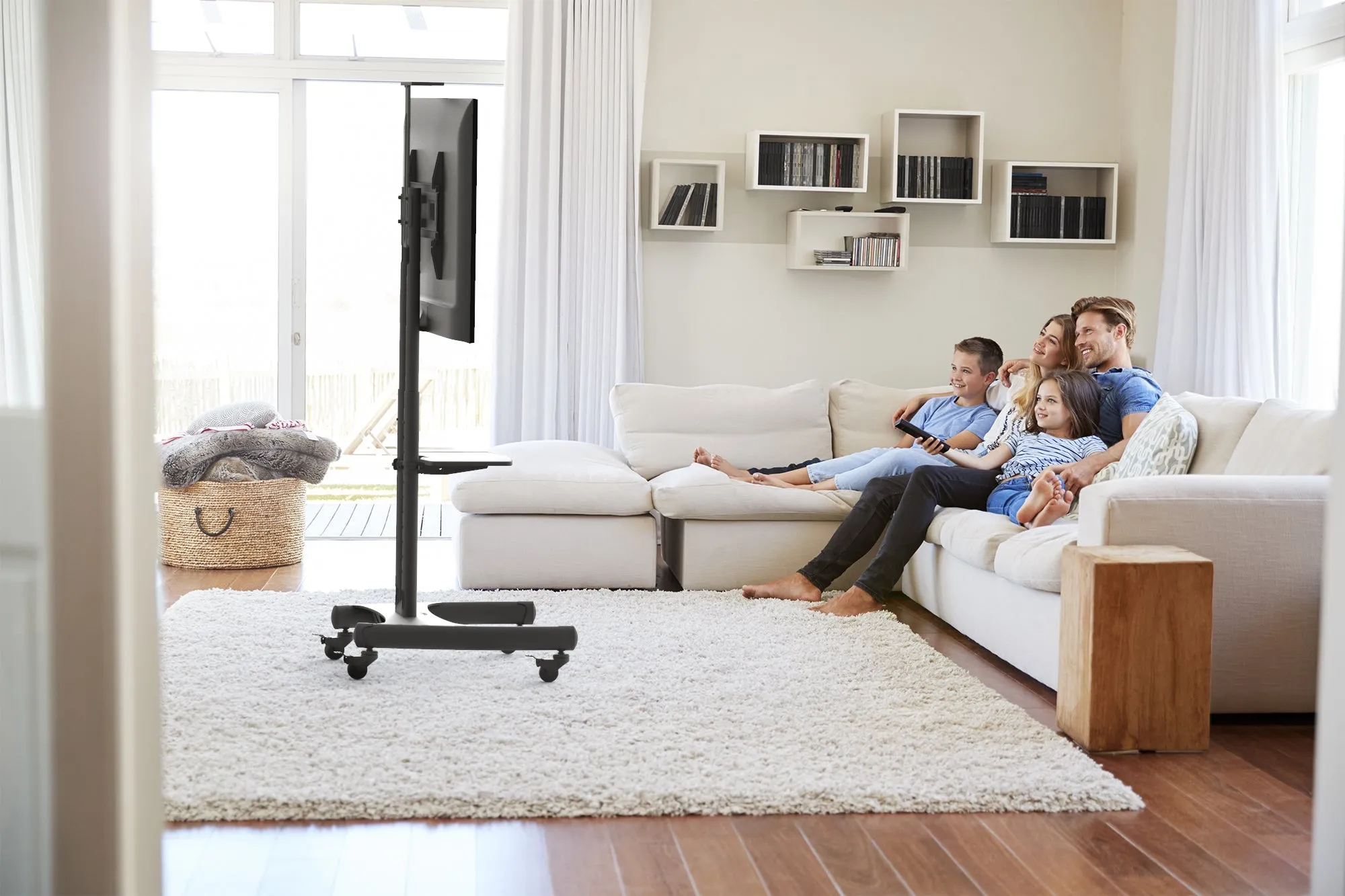 Kanto Black Height Adjustable Mobile TV Cart with Adjustable Shelf for 37" to 65" TVs - MTM65PL