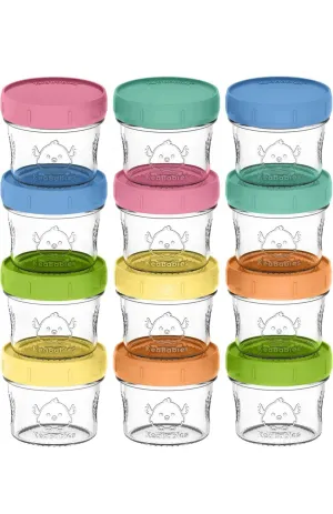 KeaBabies 12-Pack Glass Baby Food Containers - 4 oz Leak-Proof