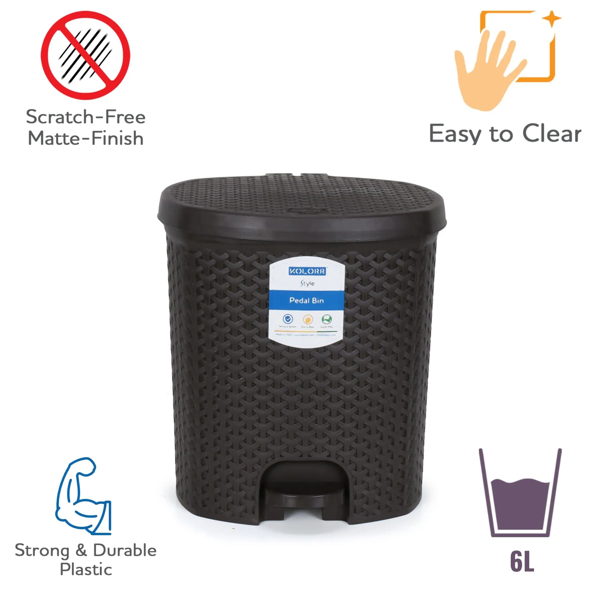 Kolorr Magnum Plastic Pedal Dustbin Medium Size Trash Can Garbage Waste Bin with Lid for Home Kitchen Office Bathroom & Washroom – 6 Liters (Dark Brown)