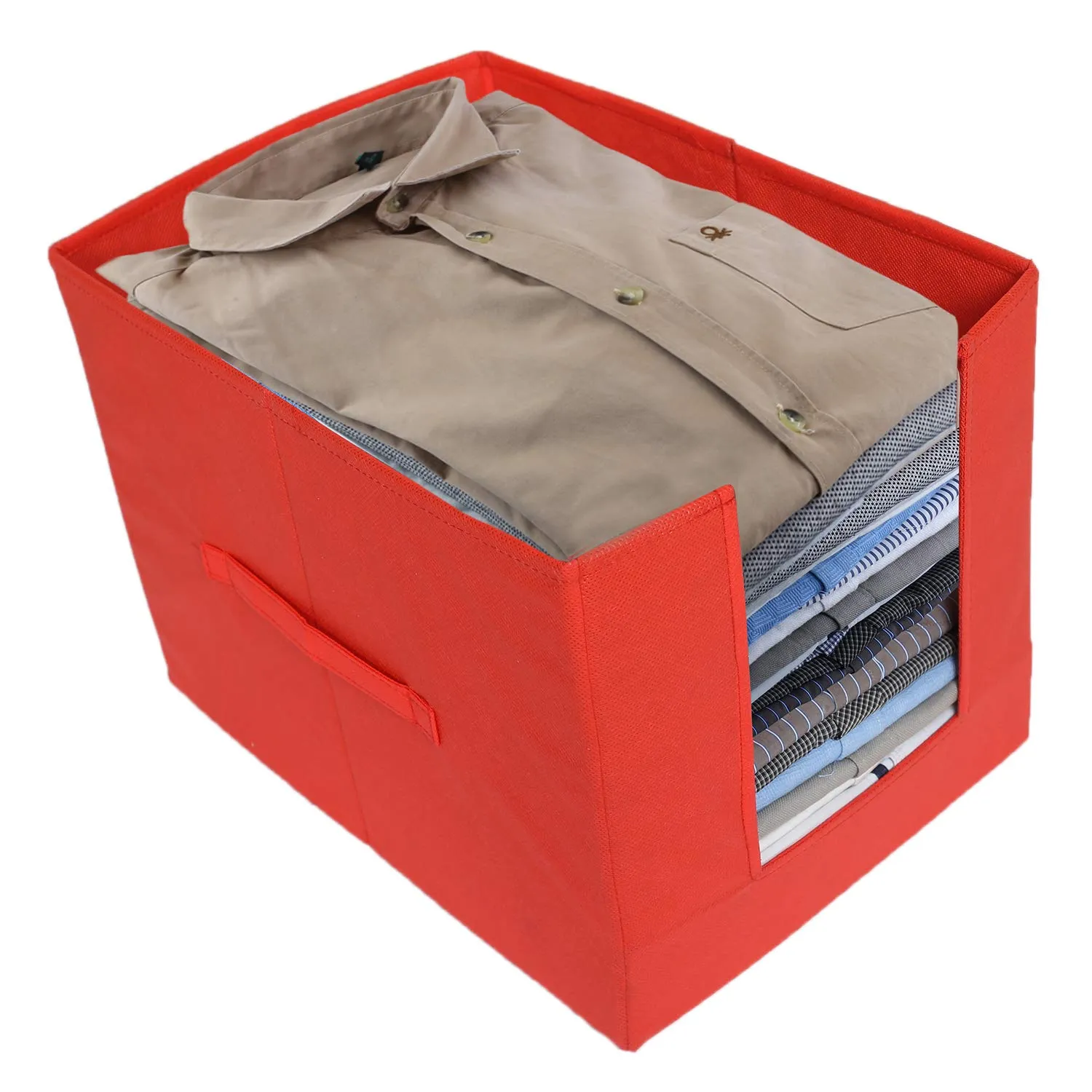 Kuber Industries 2 Piece Non Woven Shirt Stacker Wardrobe Organizer Set, Red (CTKTC2981)