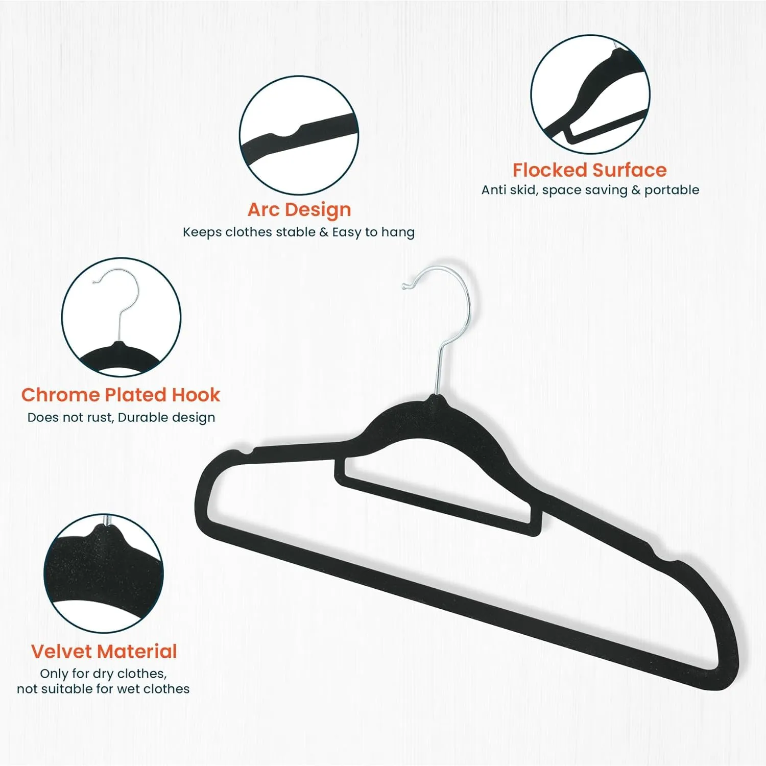 Kuber IndustriesVelvet Cloth Hanger Set of 30 with Chromed Plated Steel Hook (Black)