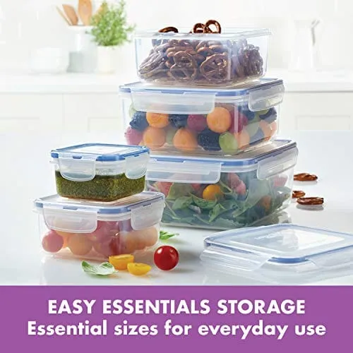 LocknLock Easy Essentials Food Storage lids/Airtight containers, BPA Free, 10 Piece - Square, Clear