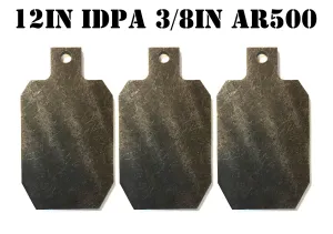 Magnum Target 12in. Tall IDPA/IPSC Pistol & Rifle Target - 3/8in. AR500 Targets - 3pc. Metal Plate Set - HIDPA123AR500