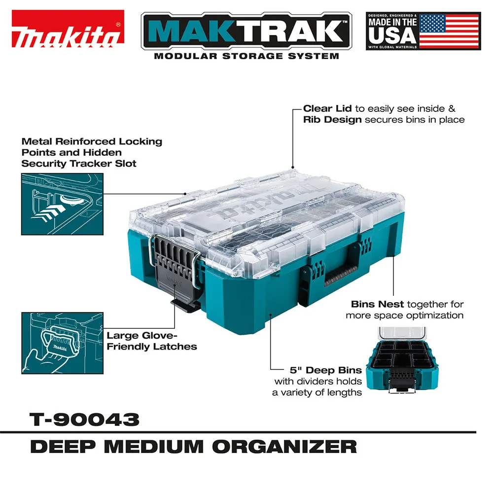 Makita T-90043 MAKTRAK Deep Medium Organizer w/ 11 Organizer Bins