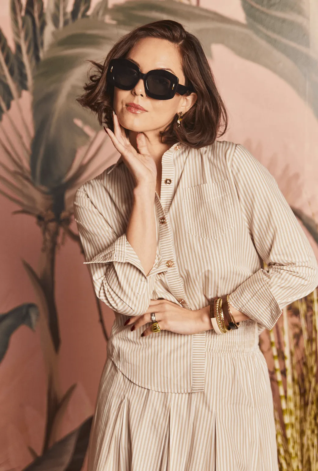 Mel Button Down Shirt - Oatmeal Stripe