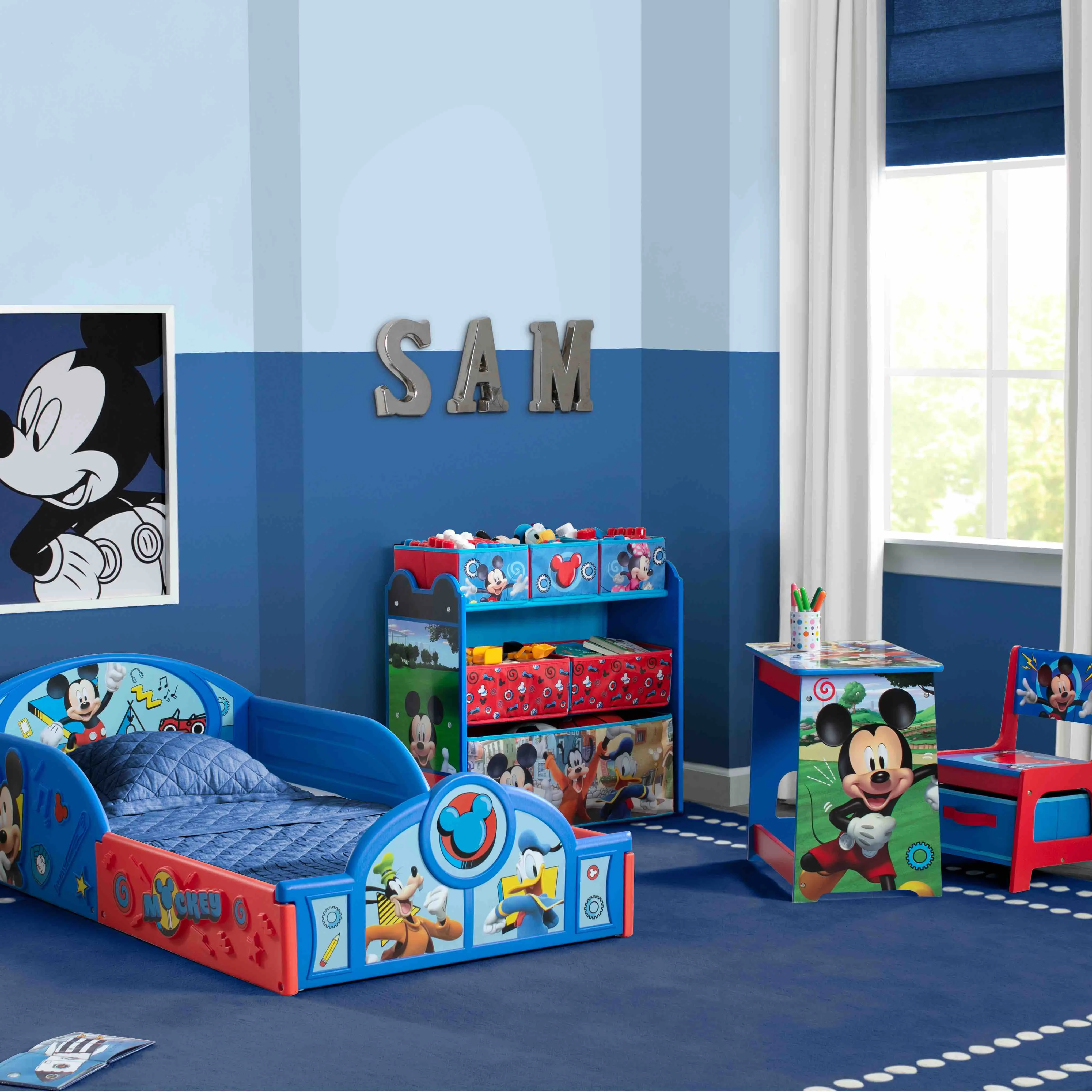 Mickey Mouse 4-Piece Room-in-a-Box Bedroom Set - Includes Toddler Bed, Toy Bin & Desk with Chair