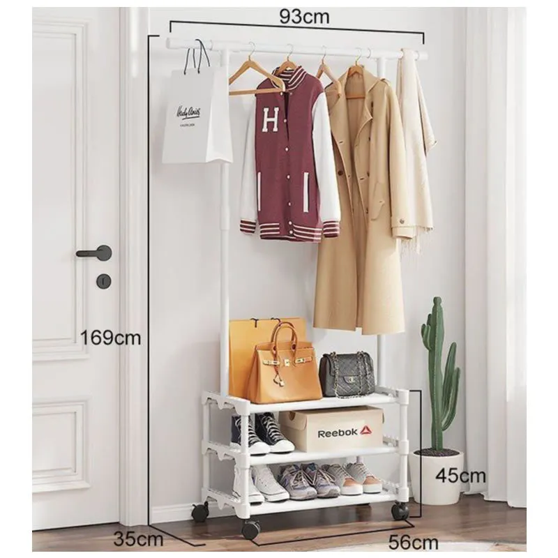 Multifunctional Clothes Rail With Three Shoe Rack On Wheels F49-8-995