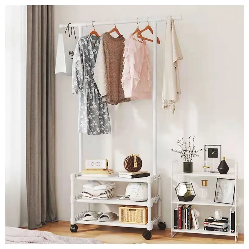 Multifunctional Clothes Rail With Three Shoe Rack On Wheels F49-8-995