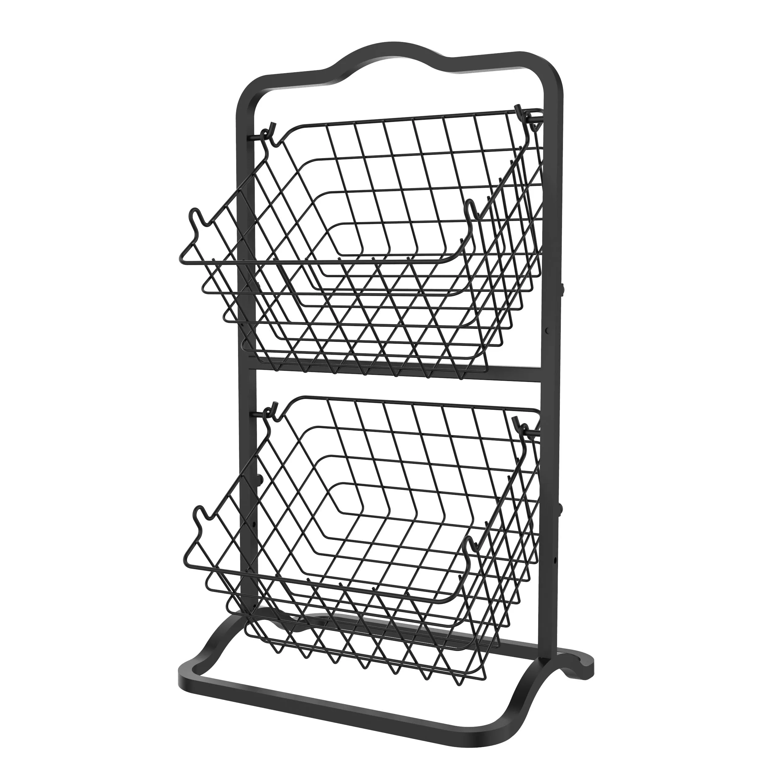 Oceanstar 2-Tier Storage Kitchen Wire Basket Stand, Black - 2FB1927