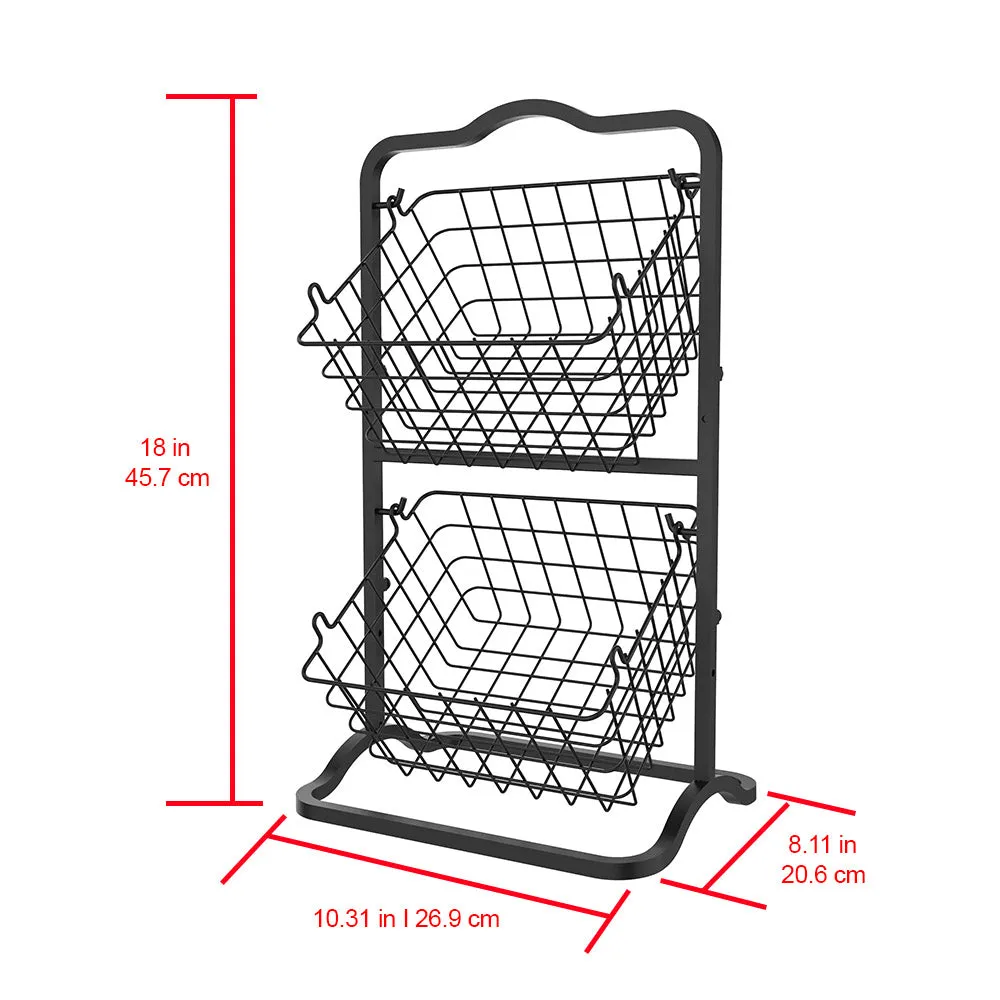 Oceanstar 2-Tier Storage Kitchen Wire Basket Stand, Black - 2FB1927