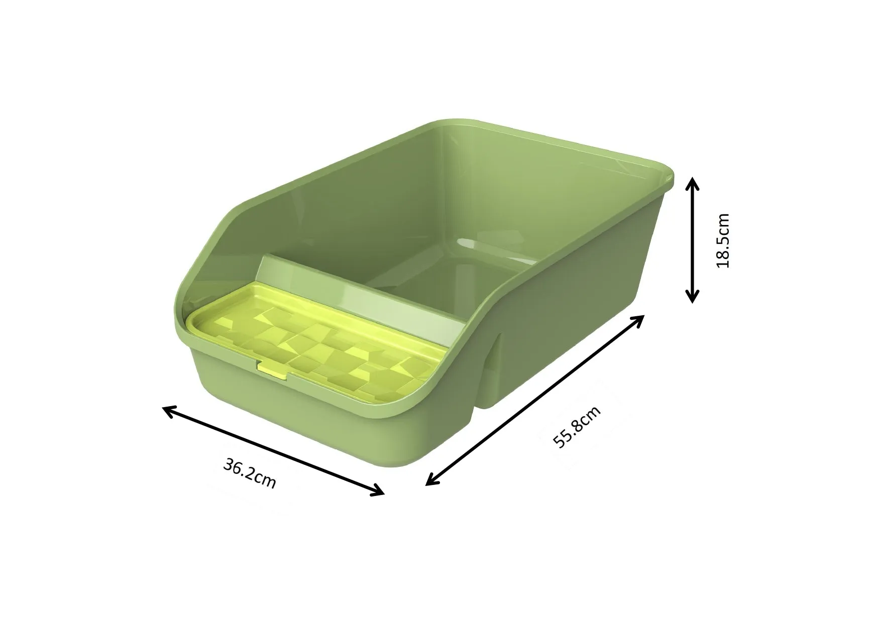 Open Cat Litter Tray with Storage and Scoop - Green