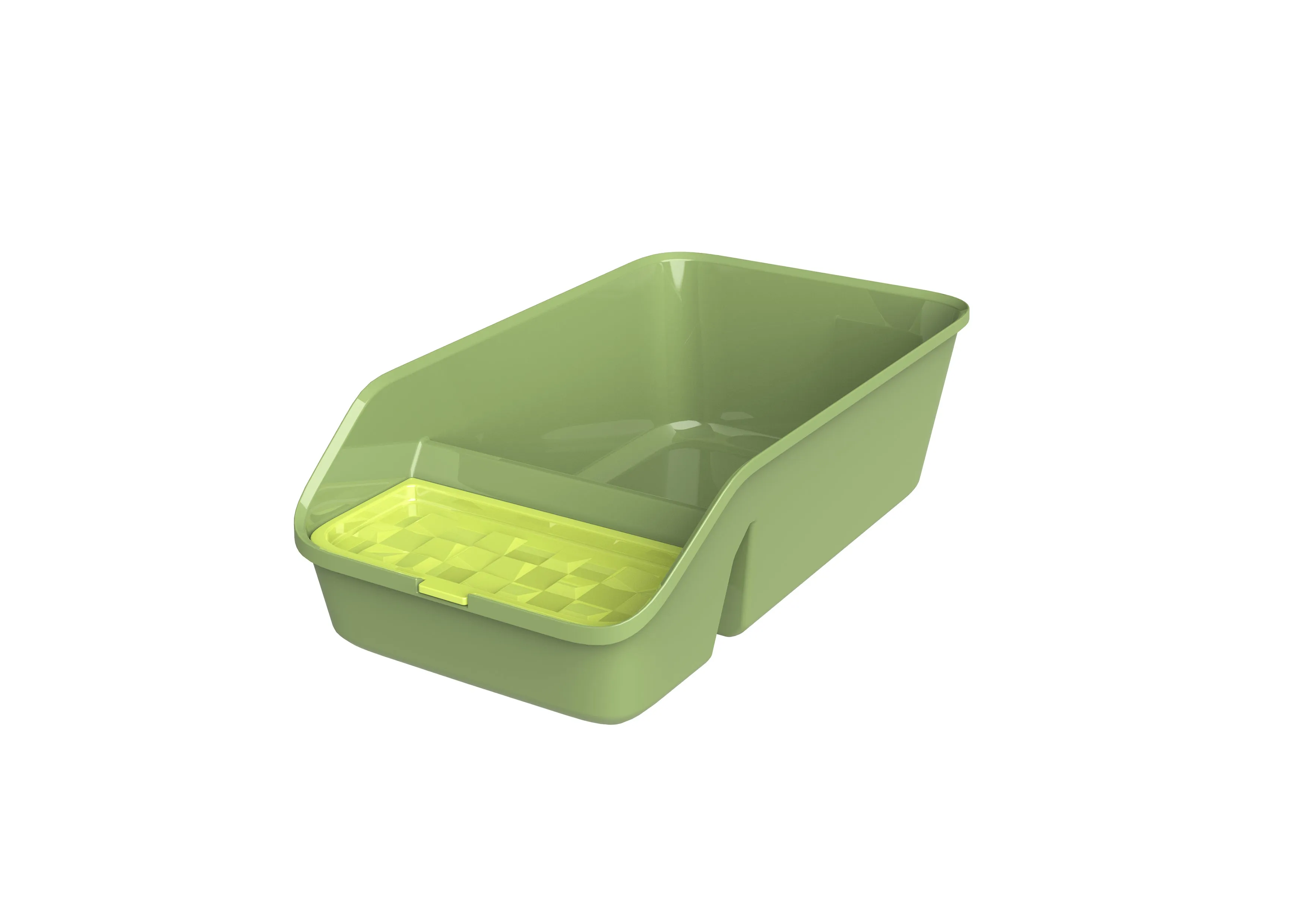 Open Cat Litter Tray with Storage and Scoop - Green