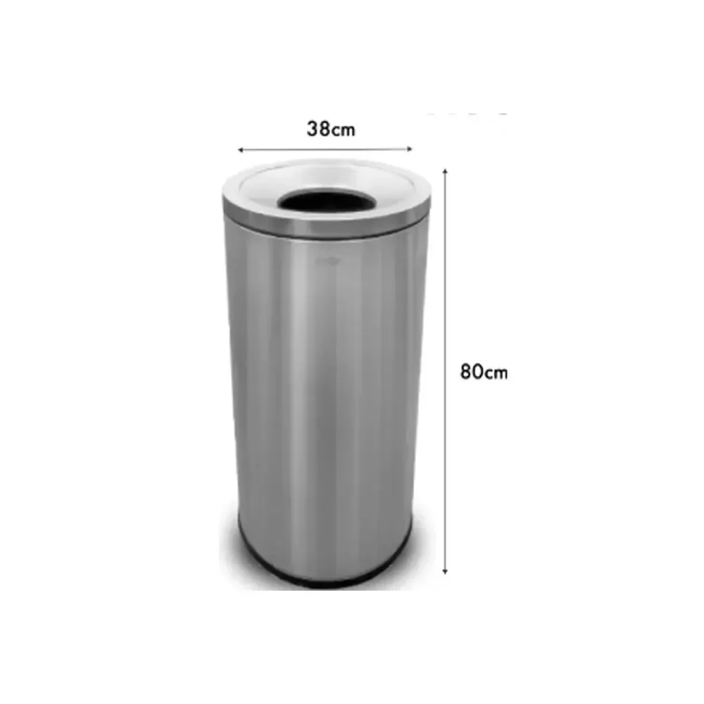 OTP2 Dustbin | 65L | Silver, Black | Lobby Bin | Open Top Bin | Outdoor Bin | Stainless Steel Bin