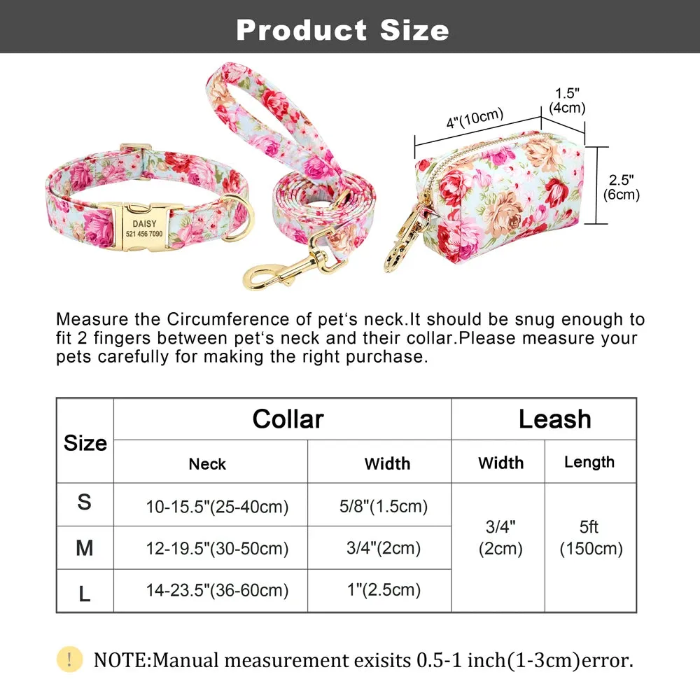 Personalized Dog Collar Leash With Bag Nylon Printed Pet ID Collars Lead Rope Portable Dogs Travel Bag for Snack Whistle Key