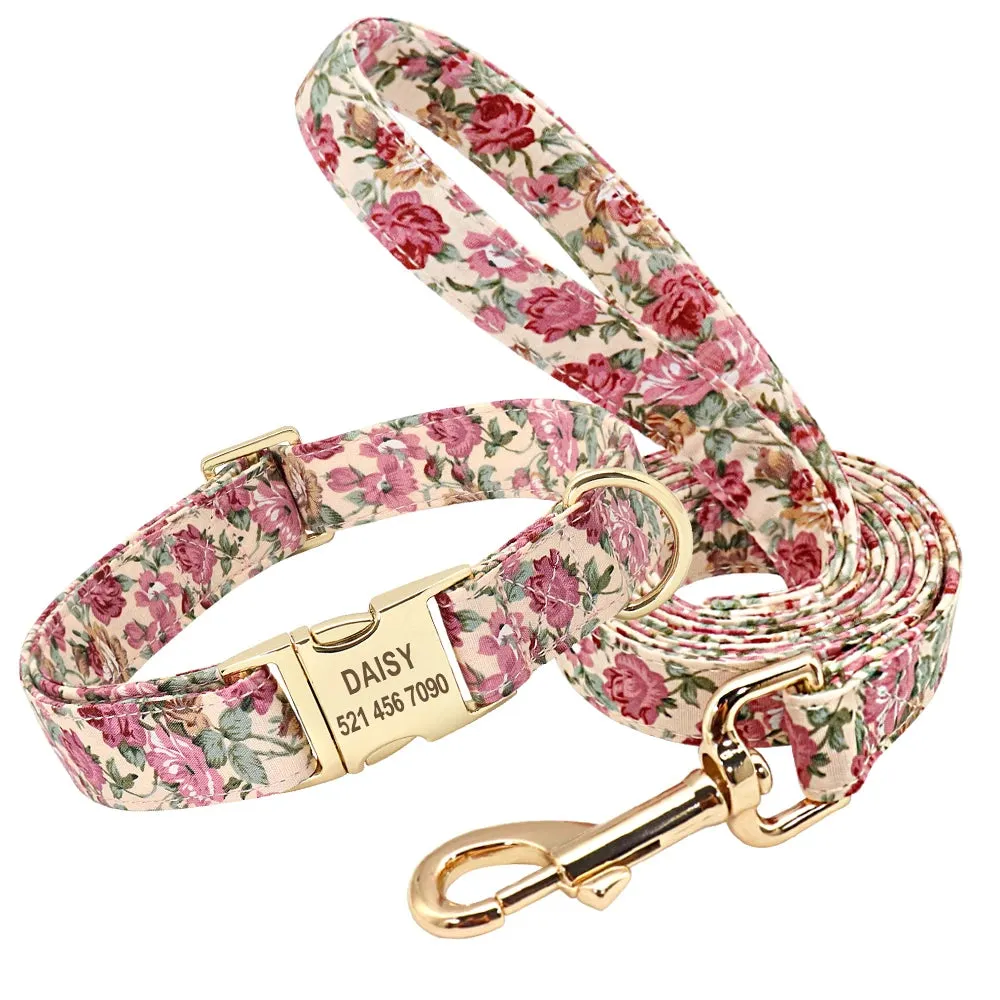 Personalized Dog Collar Leash With Bag Nylon Printed Pet ID Collars Lead Rope Portable Dogs Travel Bag for Snack Whistle Key