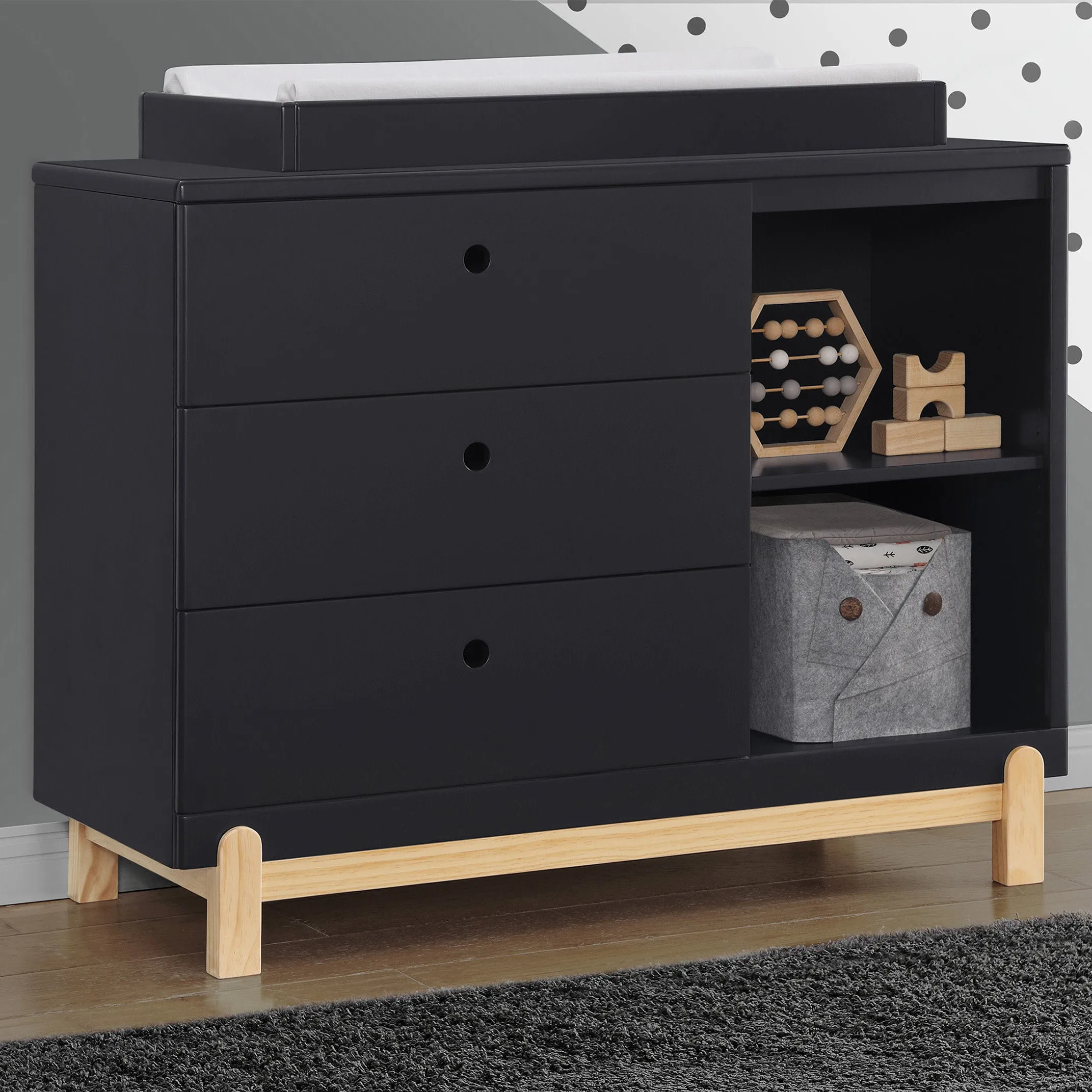 Poppy 3 Drawer Dresser with Cubbies and Interlocking Drawers