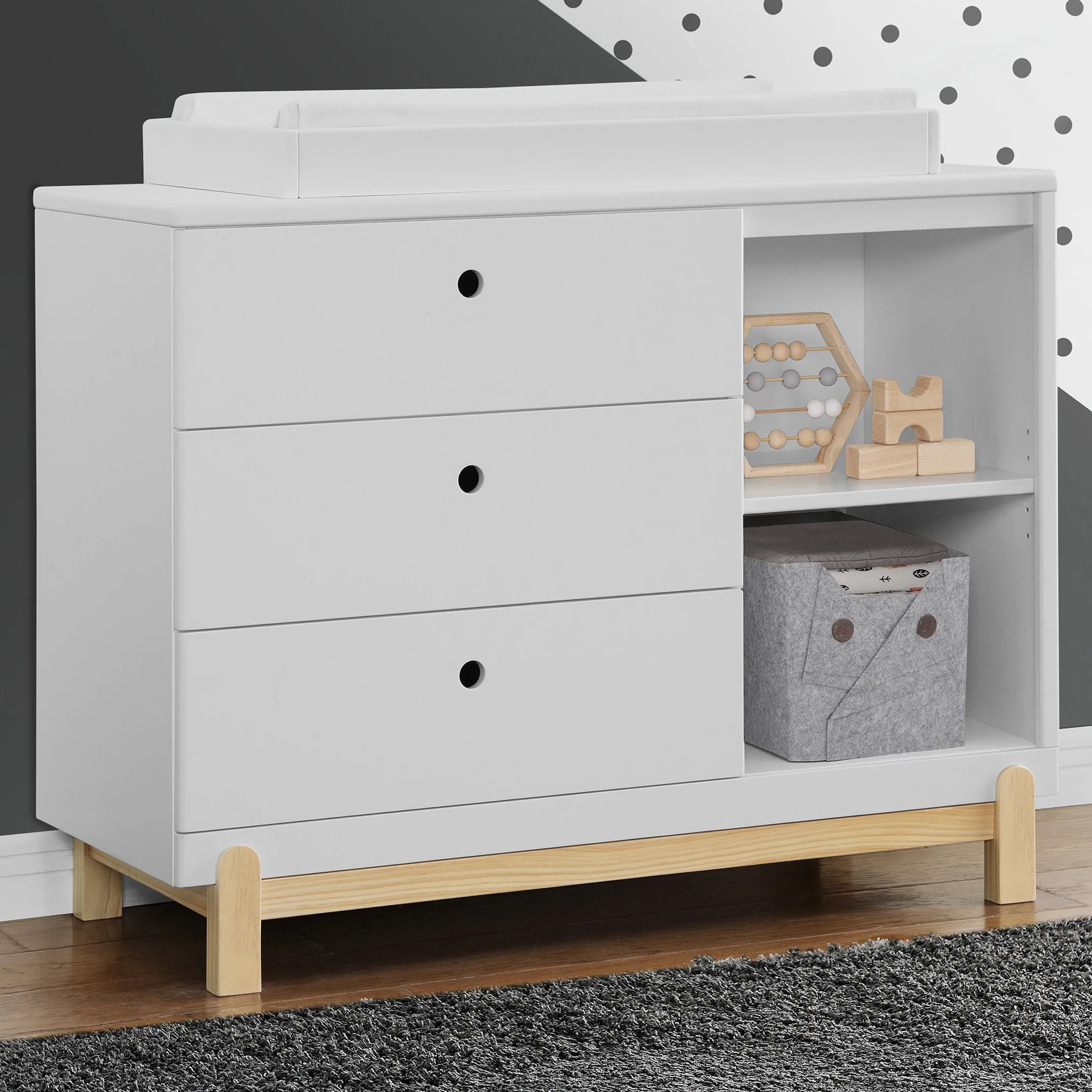 Poppy 3 Drawer Dresser with Cubbies and Interlocking Drawers