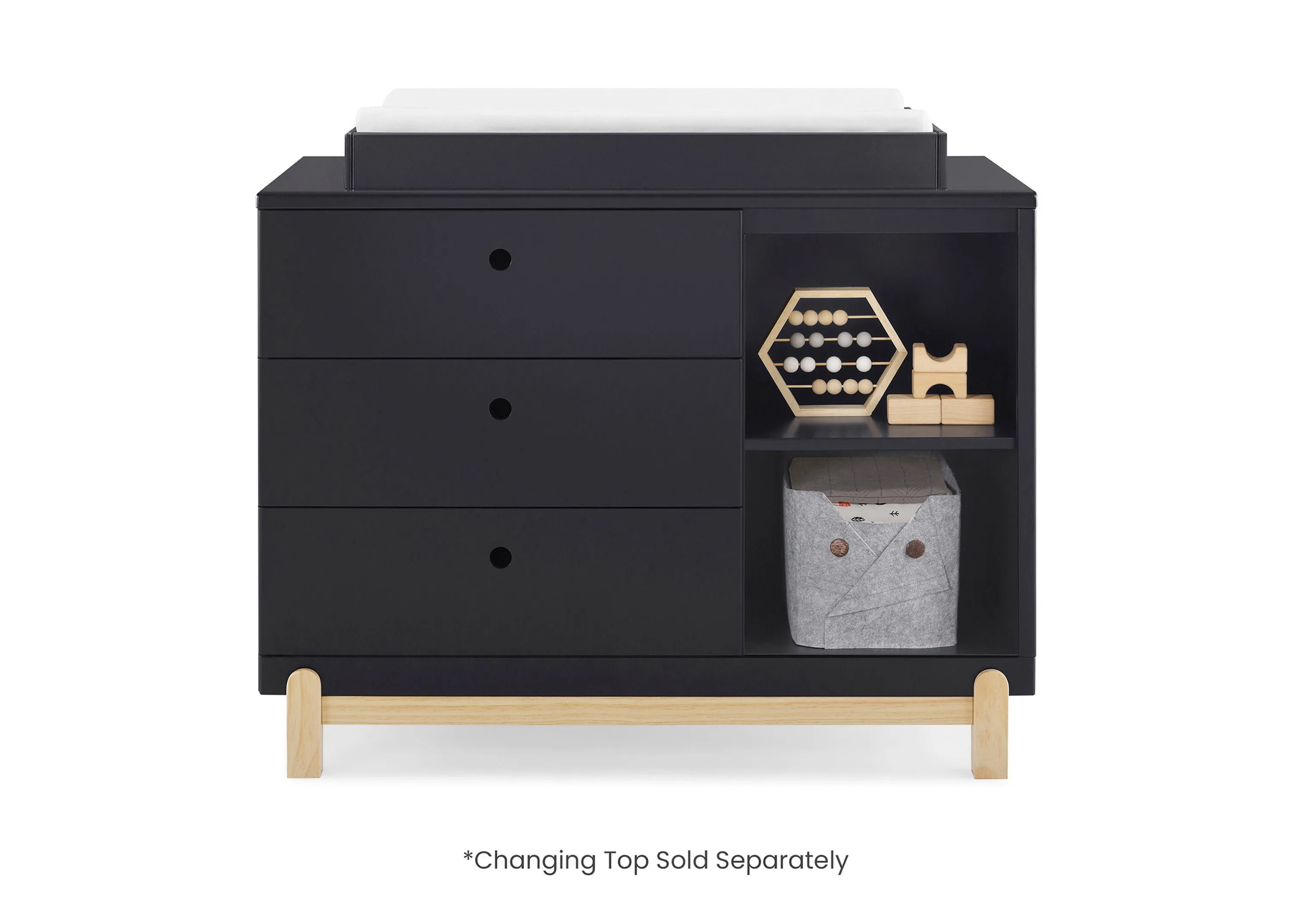 Poppy 3 Drawer Dresser with Cubbies and Interlocking Drawers