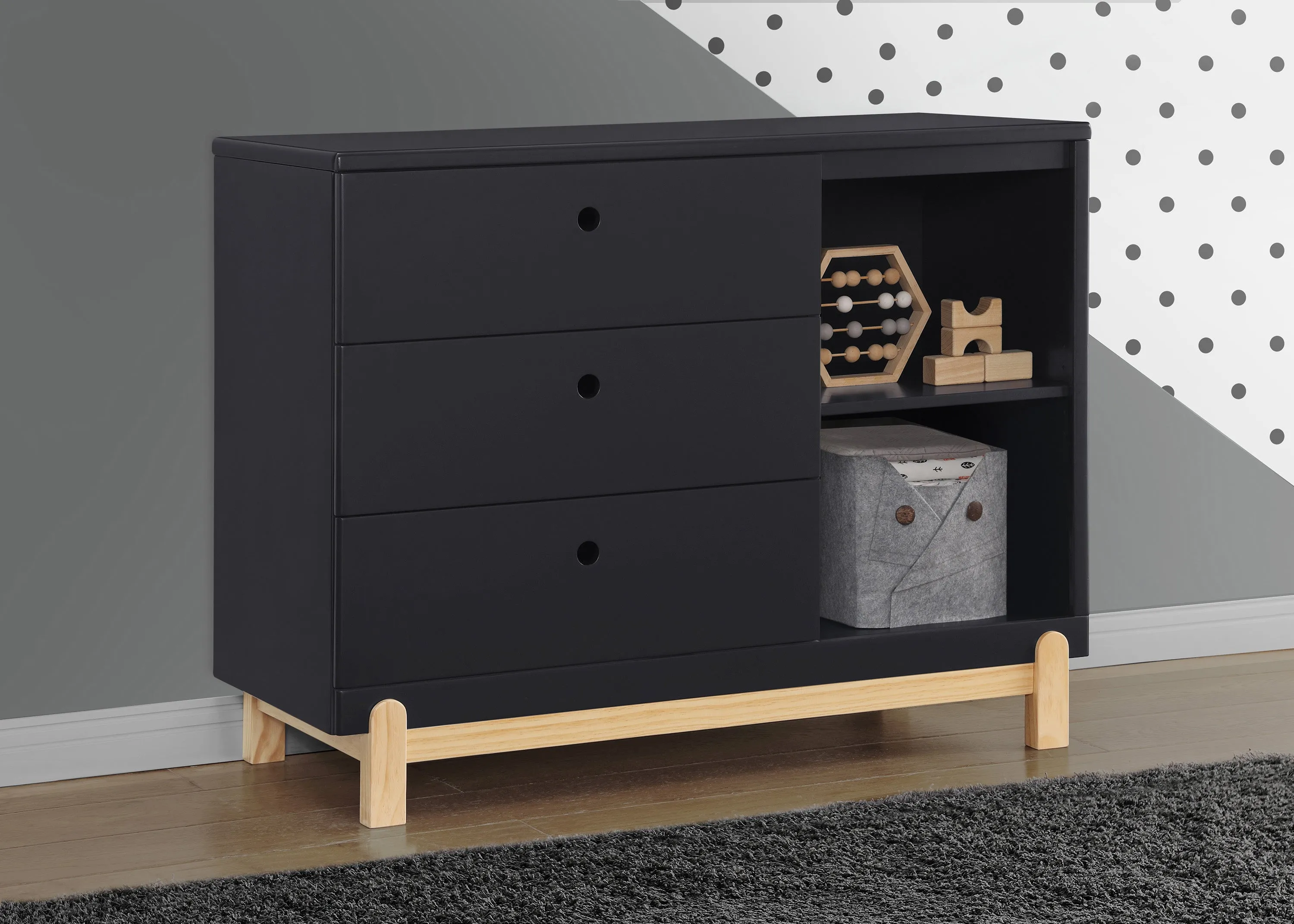 Poppy 3 Drawer Dresser with Cubbies and Interlocking Drawers