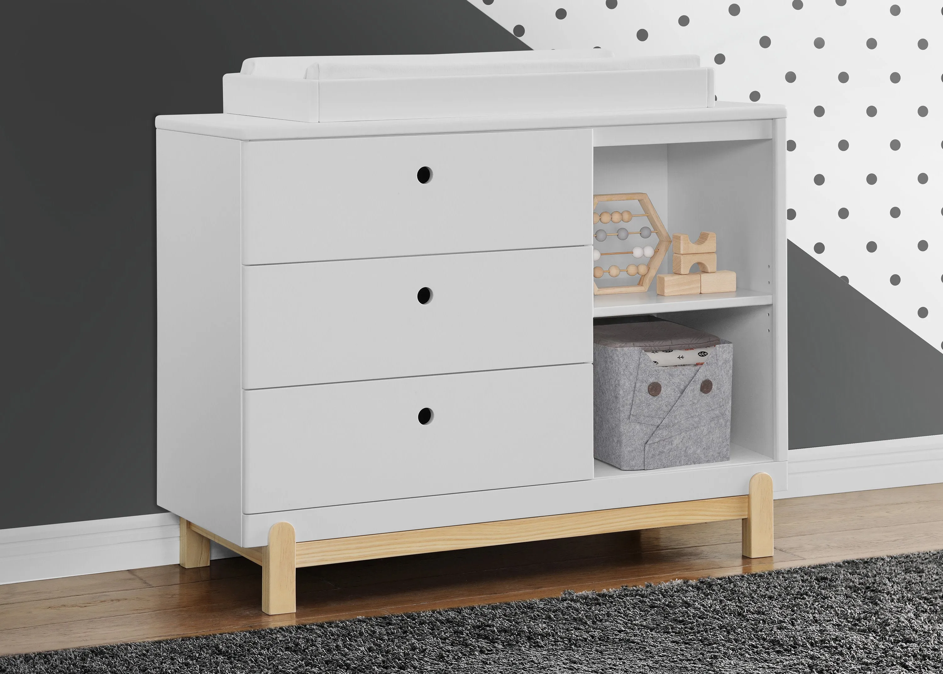 Poppy 3 Drawer Dresser with Cubbies and Interlocking Drawers