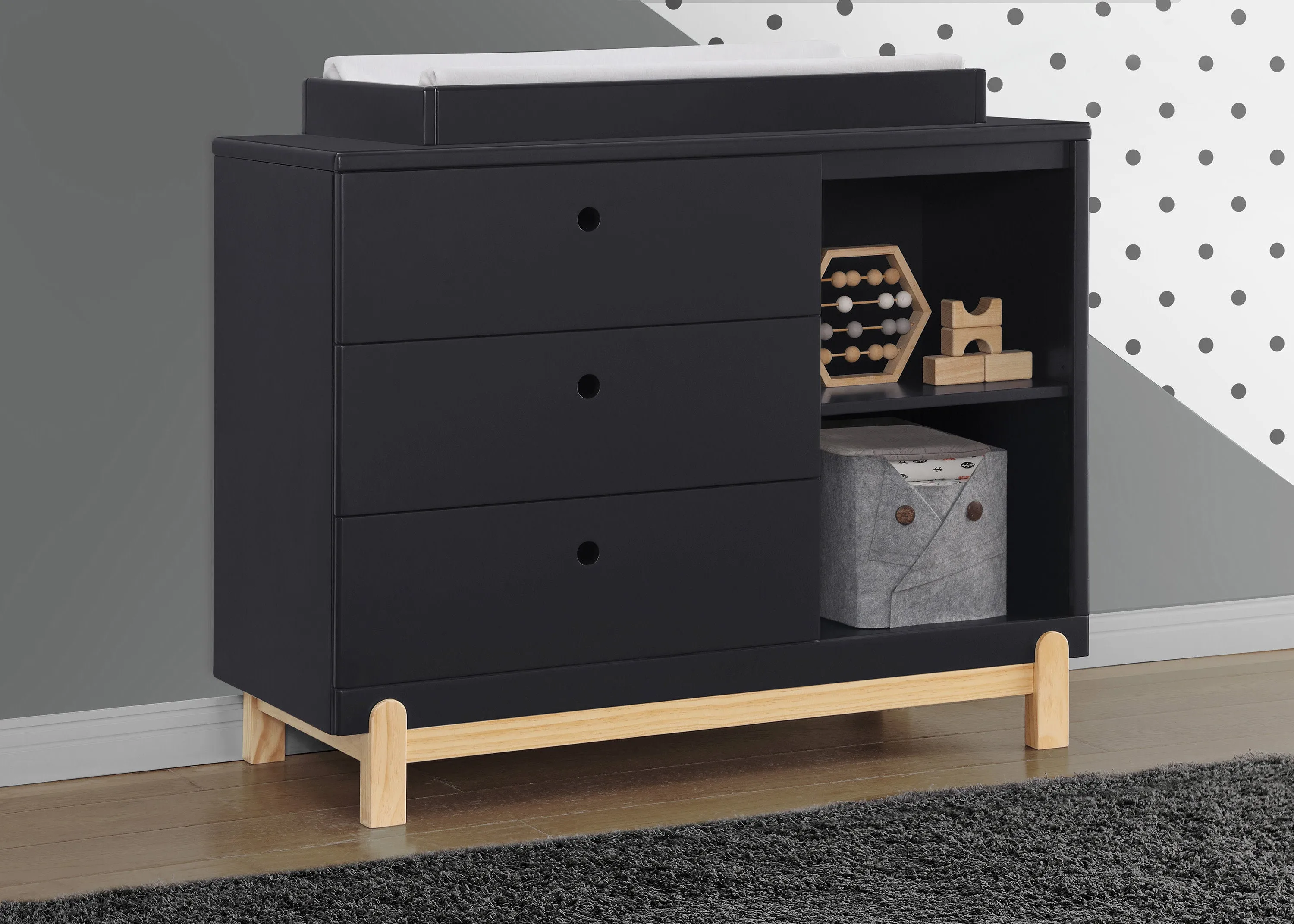 Poppy 3 Drawer Dresser with Cubbies and Interlocking Drawers