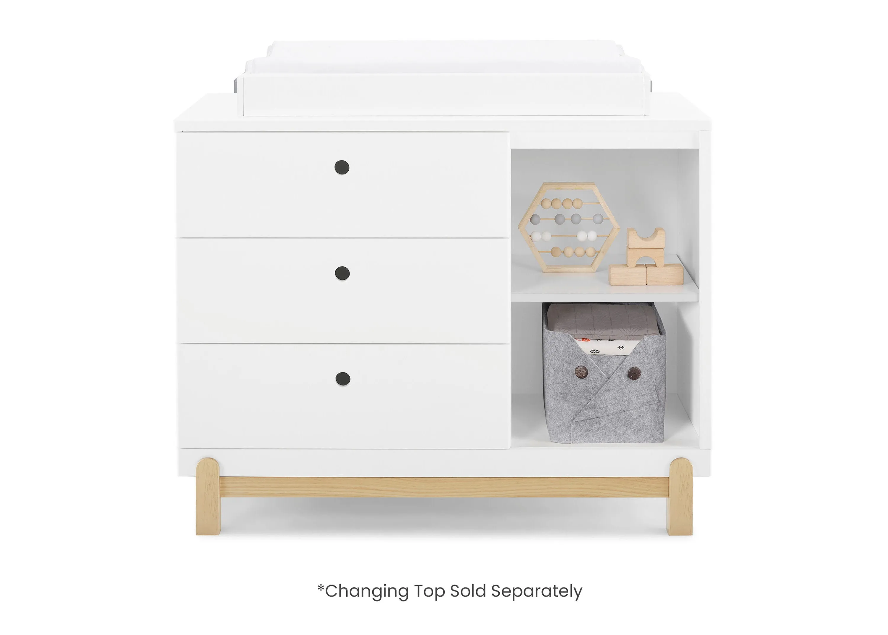 Poppy 3 Drawer Dresser with Cubbies and Interlocking Drawers