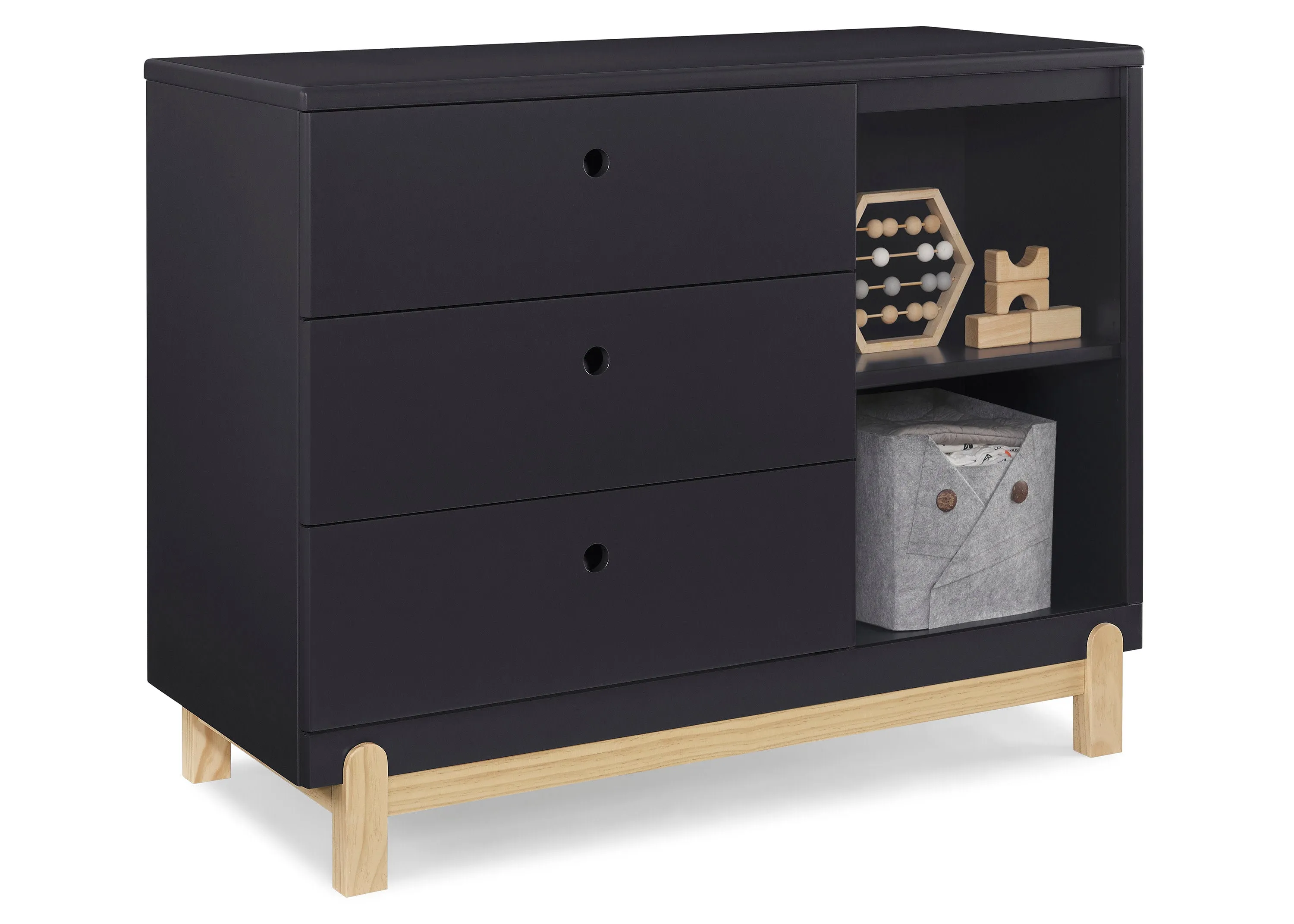 Poppy 3 Drawer Dresser with Cubbies and Interlocking Drawers