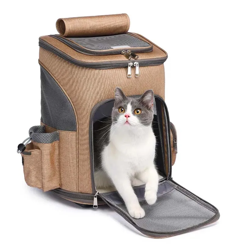 Portable Folding Pet Trolley Backpack – Travel Cat Carrier with Wheels | Comfortable & Convenient Pet Carrier