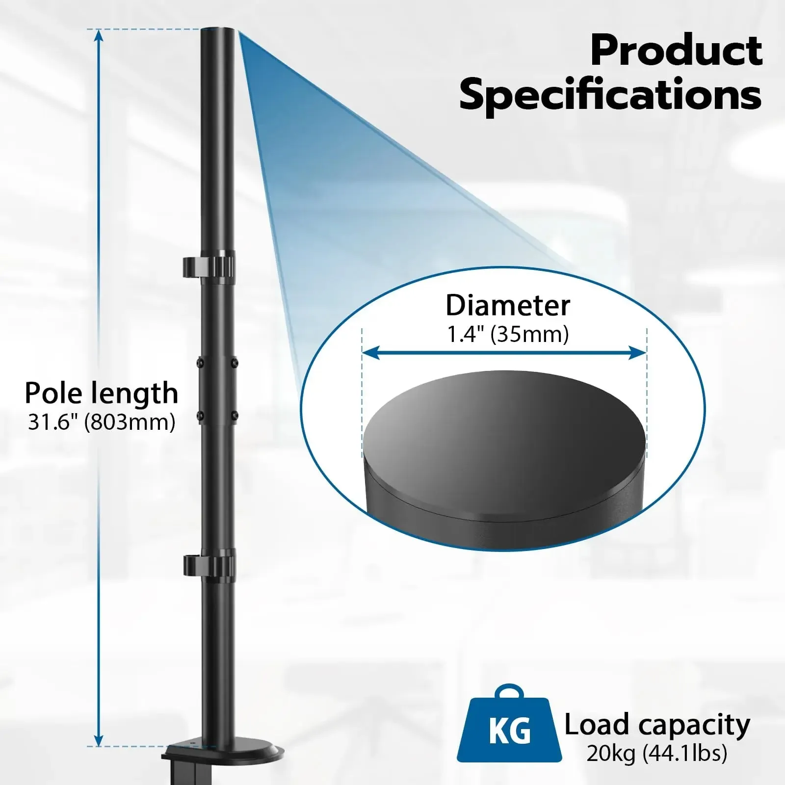 PUTORSEN Ultra High Rugged Center Pole for Monitor Arm Mounting