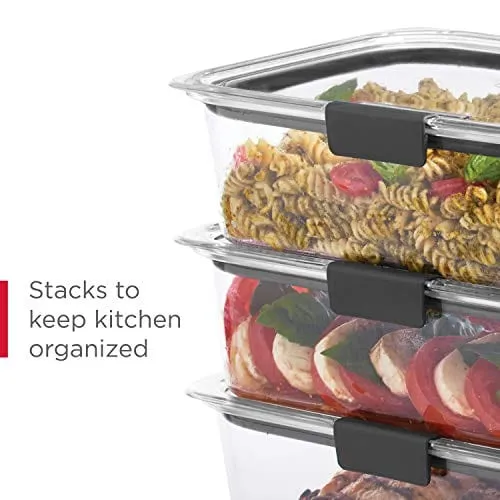 Rubbermaid 14-Piece Brilliance Food Storage Containers with Lids for Lunch, Meal Prep, and Leftovers, Dishwasher Safe, Clear/Grey