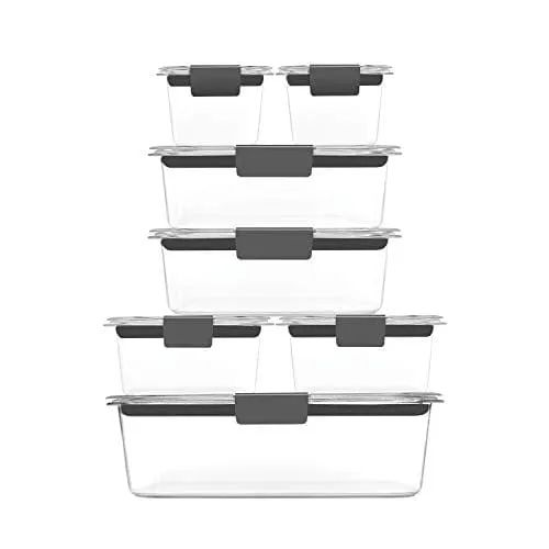 Rubbermaid 14-Piece Brilliance Food Storage Containers with Lids for Lunch, Meal Prep, and Leftovers, Dishwasher Safe, Clear/Grey