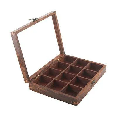 Sheesham Wood table top 12 Compartment Spice Box with Spoon