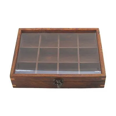 Sheesham Wood table top 12 Compartment Spice Box with Spoon