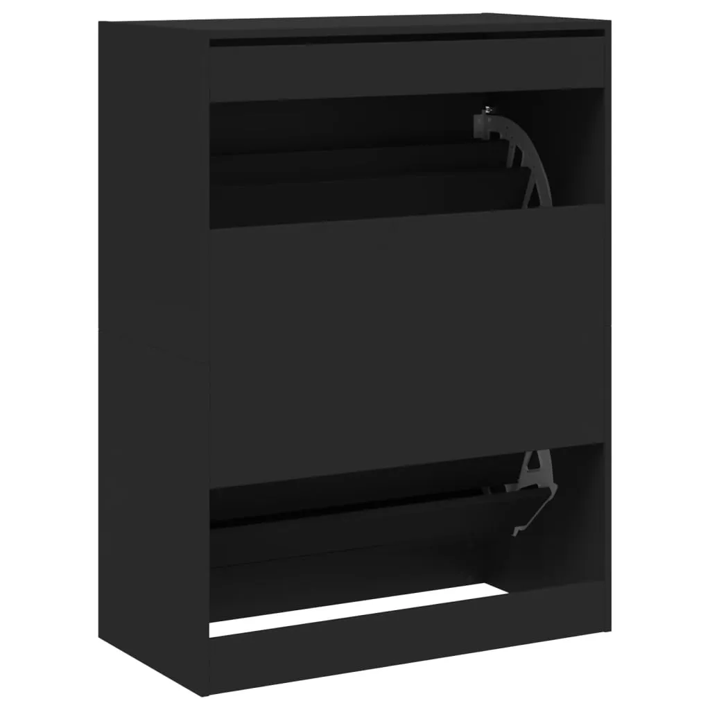 Shoe Cabinet with 2 Flip-Drawers Black 80x42x108 cm