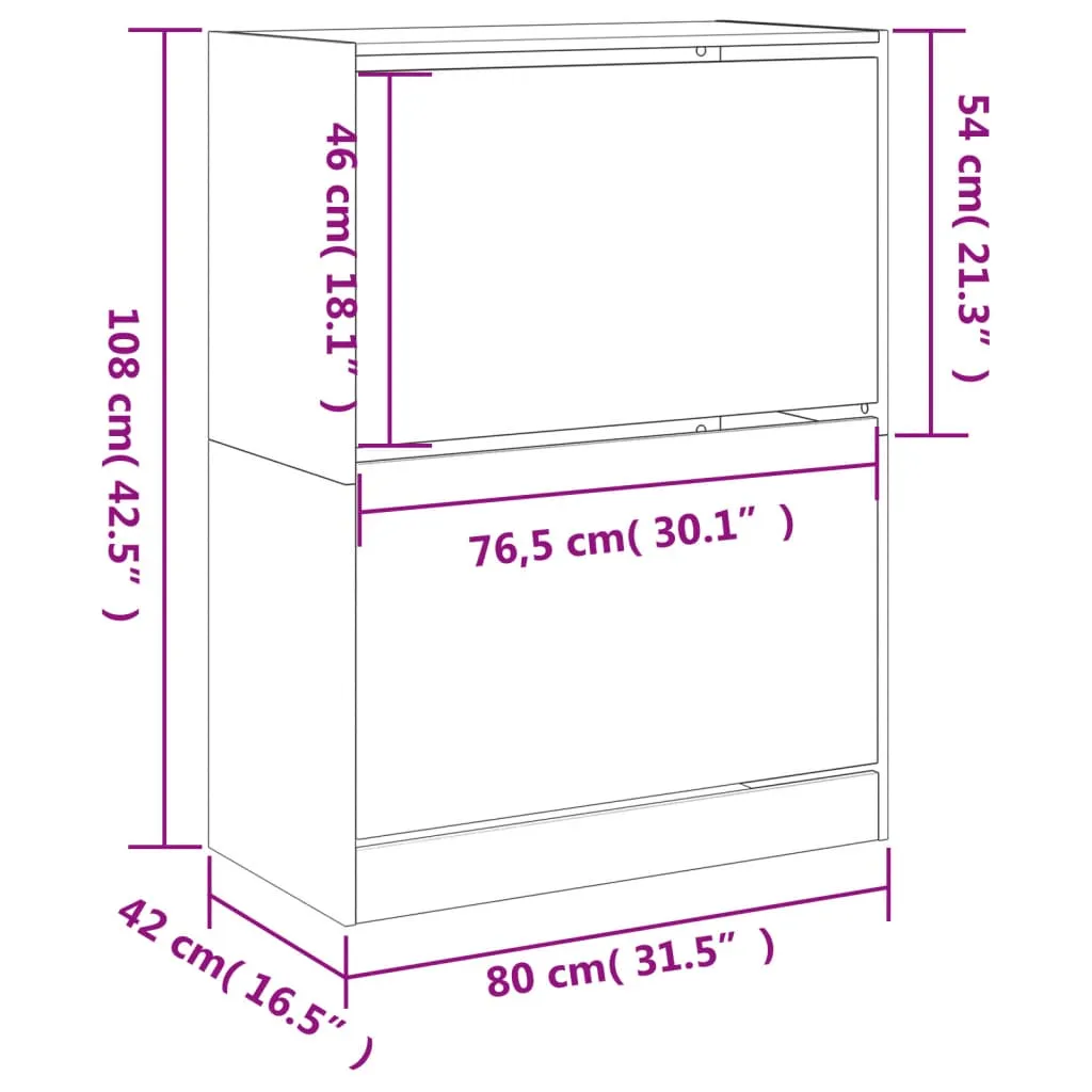 Shoe Cabinet with 2 Flip-Drawers Black 80x42x108 cm