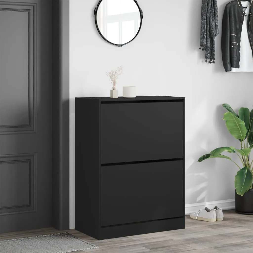 Shoe Cabinet with 2 Flip-Drawers Black 80x42x108 cm