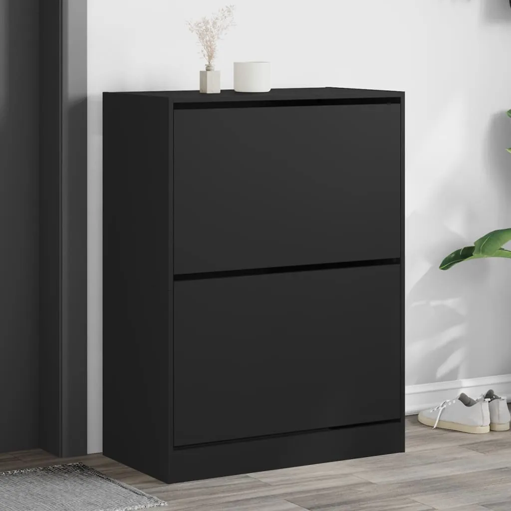 Shoe Cabinet with 2 Flip-Drawers Black 80x42x108 cm