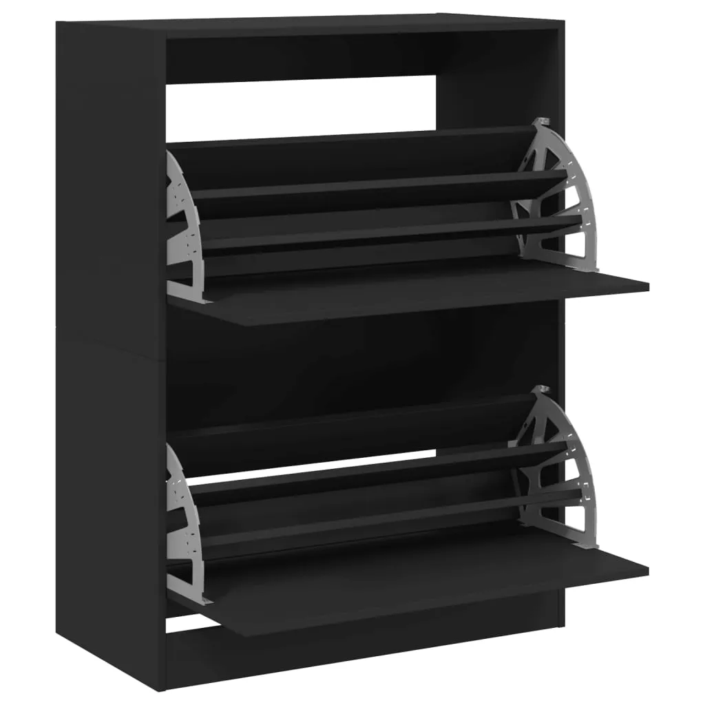 Shoe Cabinet with 2 Flip-Drawers Black 80x42x108 cm