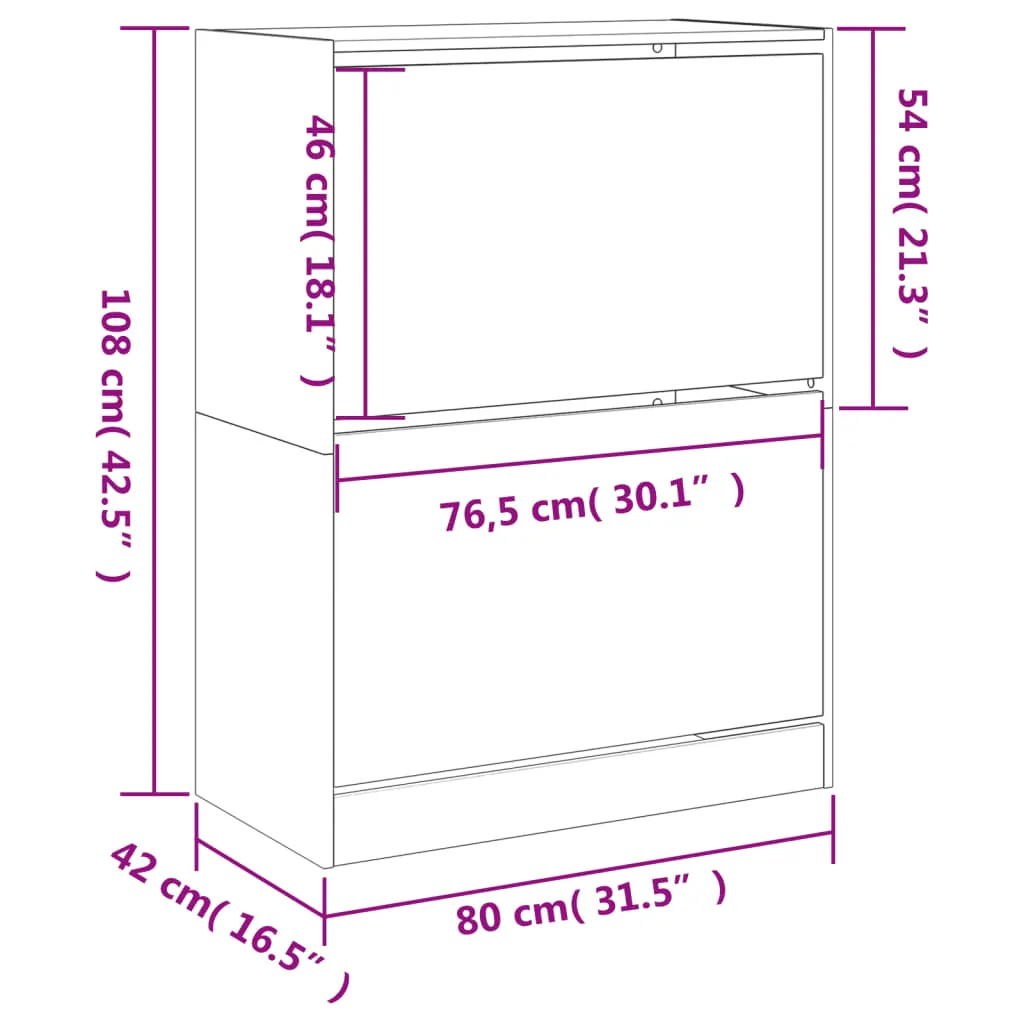 Shoe Cabinet with 2 Flip-Drawers White 80x42x108 cm