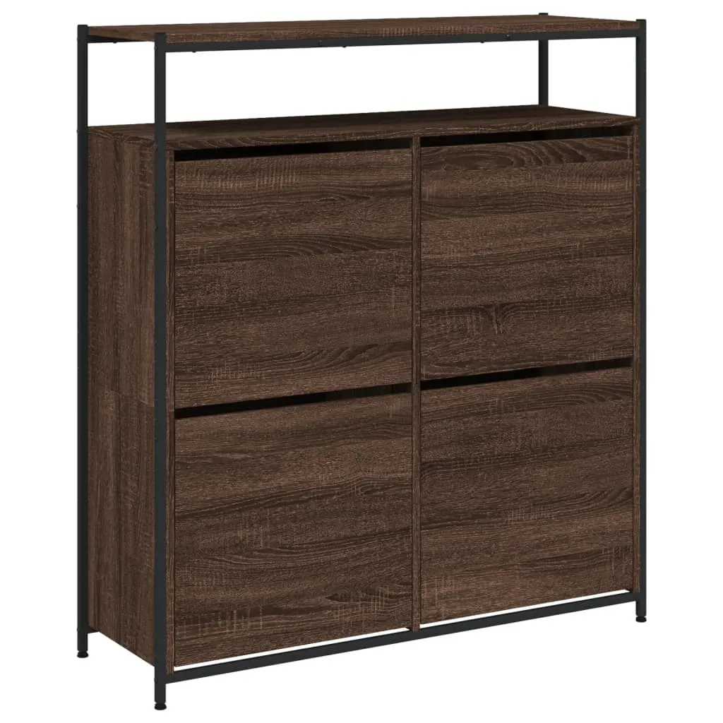 Shoe Cabinet with 4 Flip-Drawers Brown Oak 100x34x112 cm