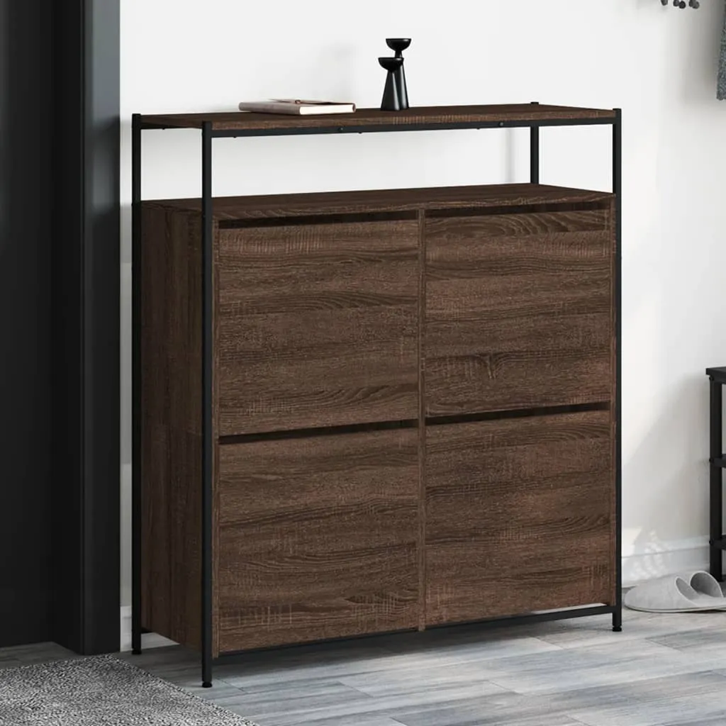 Shoe Cabinet with 4 Flip-Drawers Brown Oak 100x34x112 cm