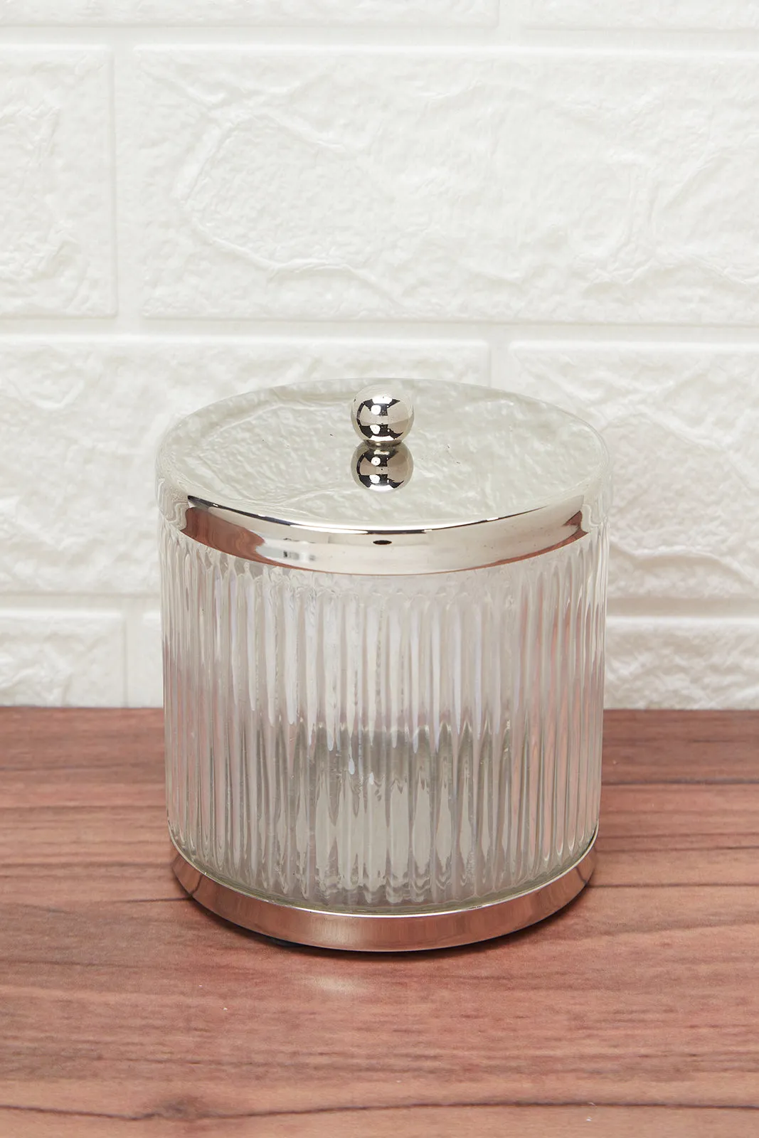 Silver Swirl Glass Cotton Jar