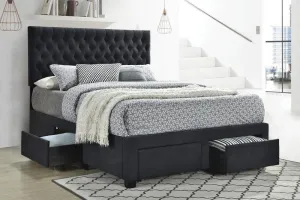 Soledad Queen 4-Drawer Button Tufted Storage Bed Charcoal