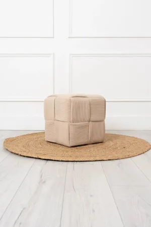 Taupe Cord Fabric Wooden Ottoman Footstool