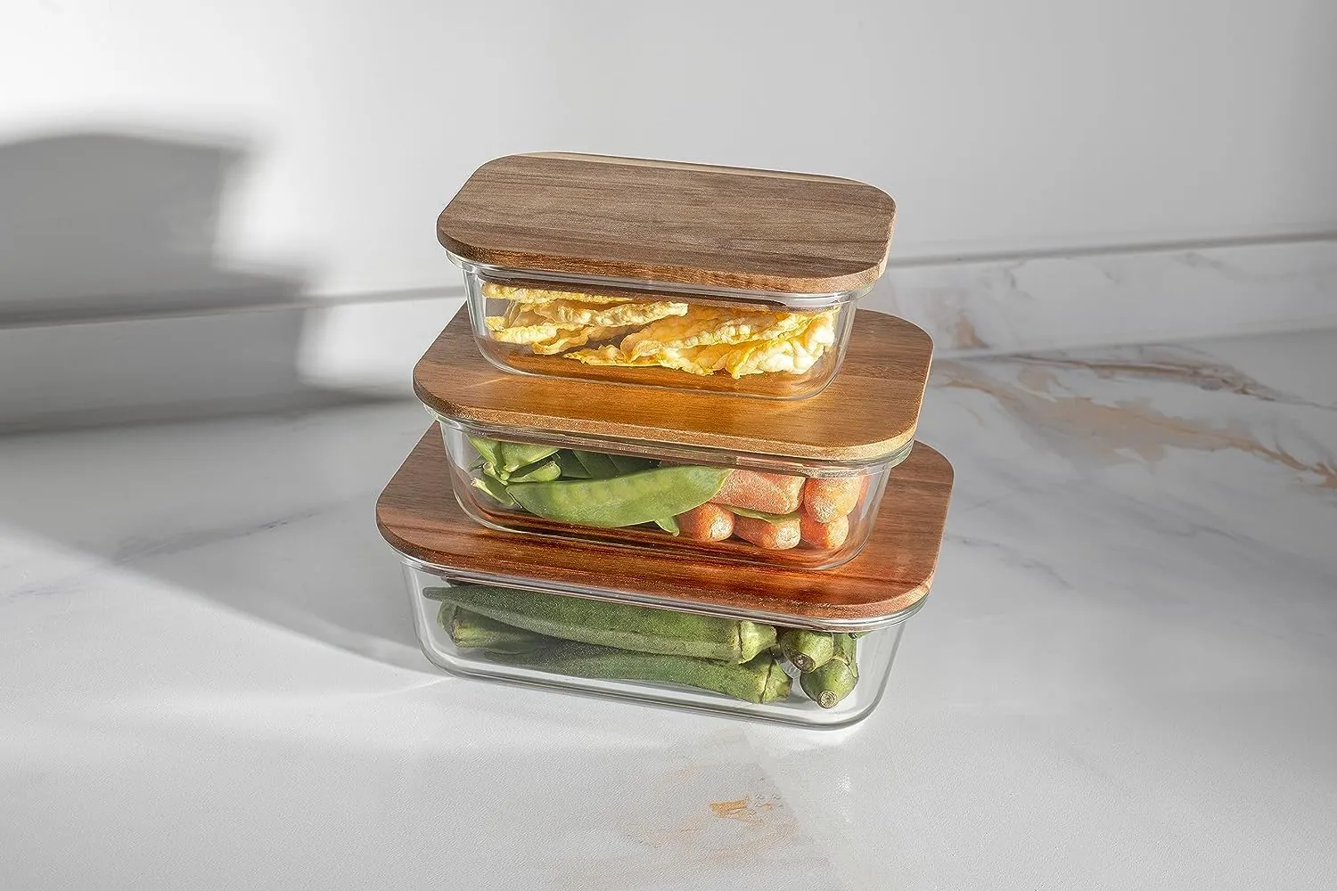 The Better Home Borosilicate Glass Containers With Lid (3Pcs - 370ml, 640ml, 1050ml) | Fridge Organizers | Air Tight Kitchen Storage Set | Bamboo Lid | Microwave Safe Lunch Box | Glass Tiffin Box