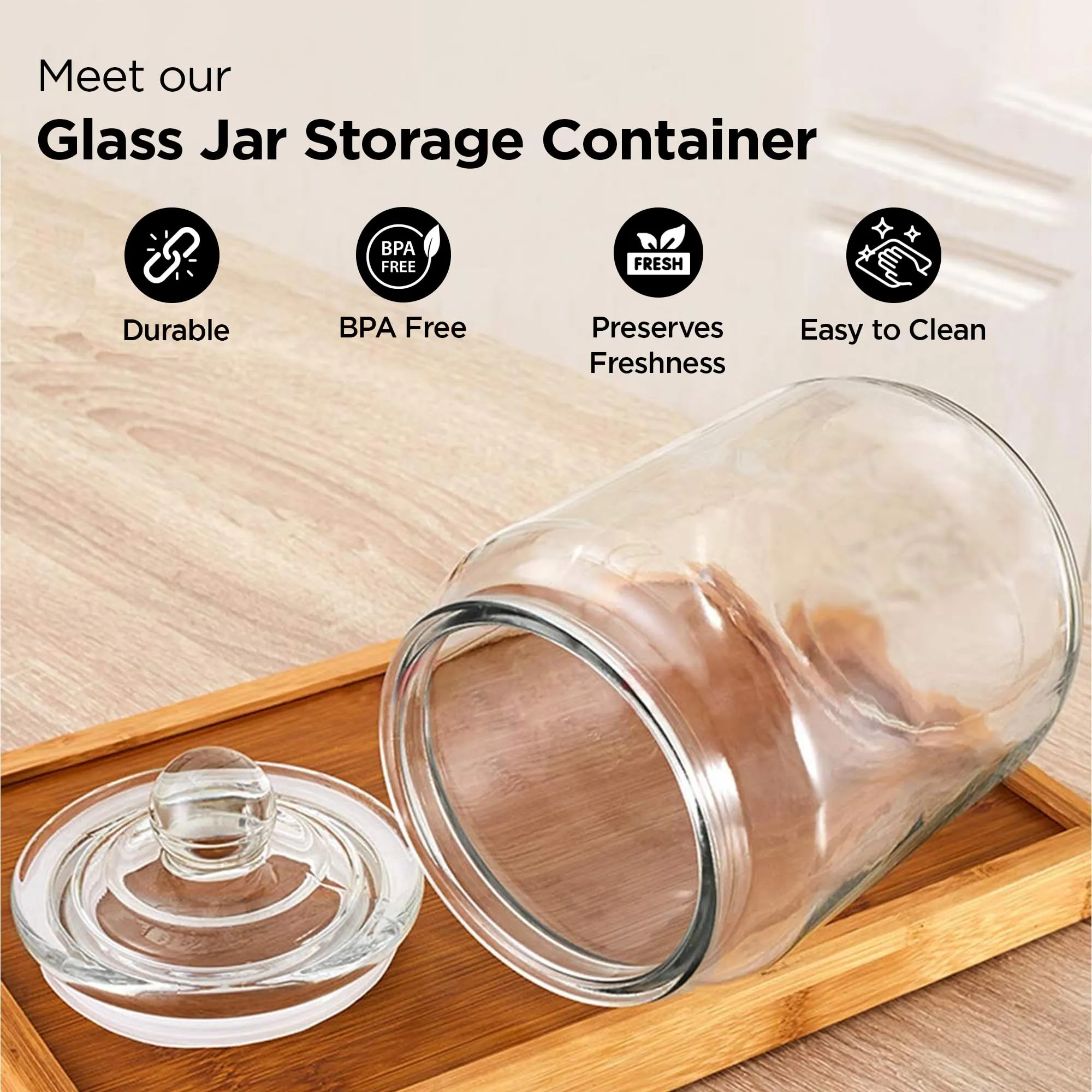 UMAI Glass Jar for Kitchen | Glass Containers With Lid | Kitchen Storage Container with Wide Mouth | Food Storage Container for Kitchen | 3 Litre