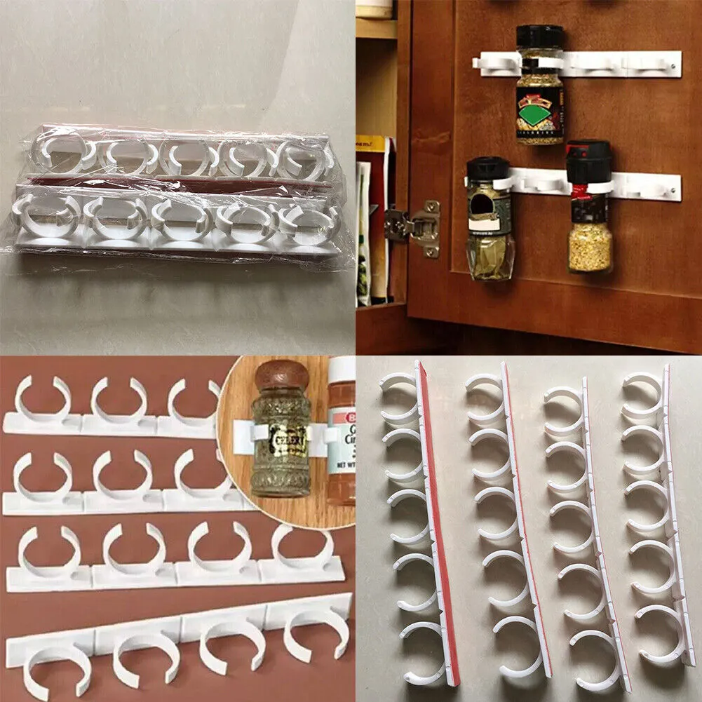 US 4-8Pc 20 Slot Jar Spice Clip Strip Door Wall Universal Organizer Rack Gripper