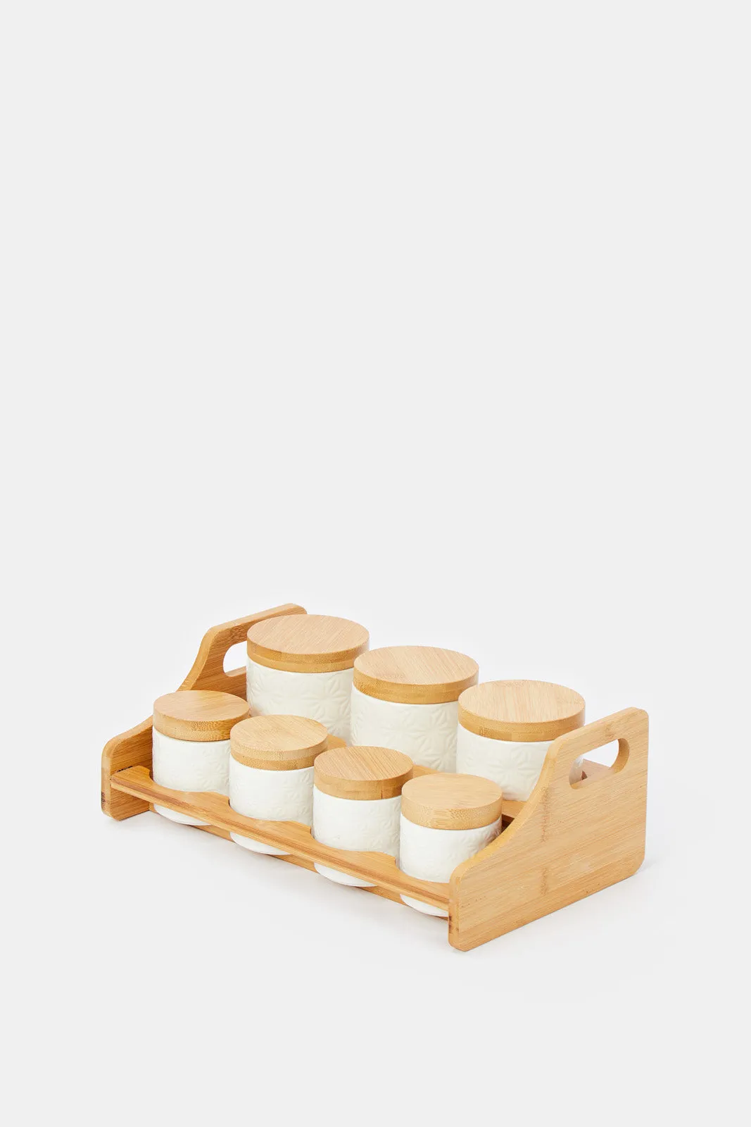 White Geometric Canister Set Wiith Stand (8 Piece)