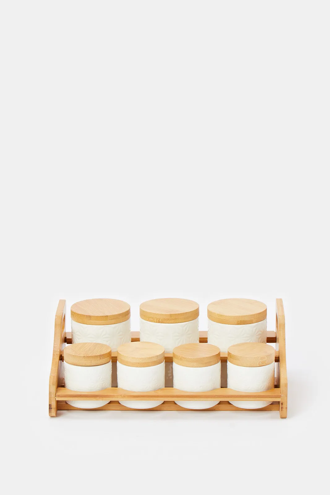 White Geometric Canister Set Wiith Stand (8 Piece)