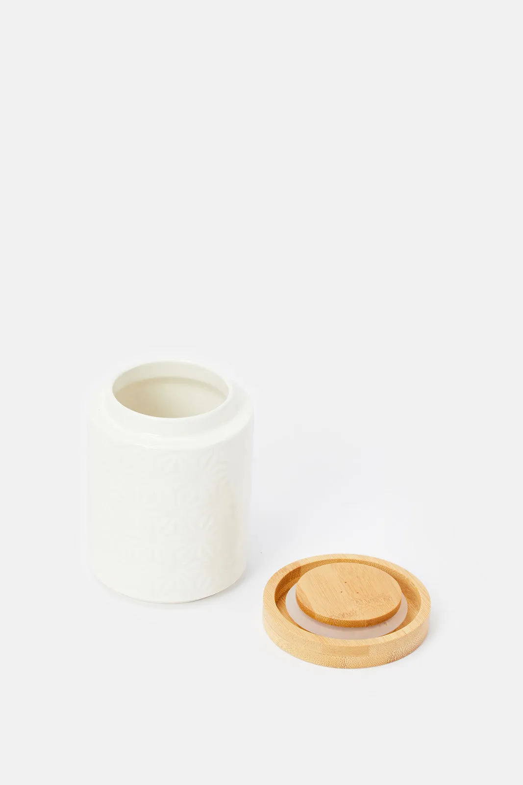 White Geometric Canister Set Wiith Stand (8 Piece)